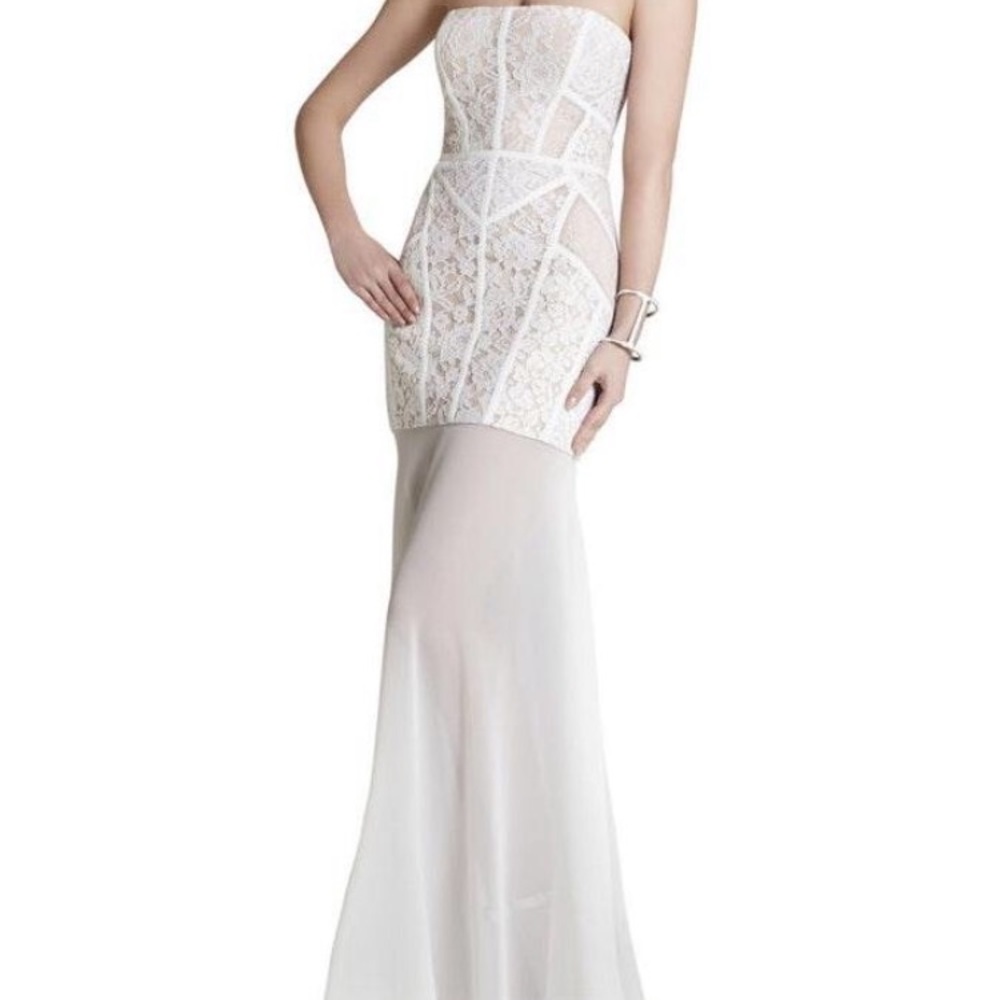 BCBG MaxAzria white/nude formal gown